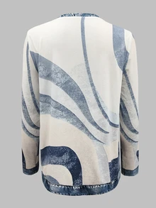 SHEIN Franclia Casual Colorblock Print Round Neck Long Sleeve T-Shirt, Spring/Autumn - Multicolor - View 3
