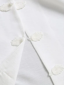 SHEIN Setelan 2 Potong Wanita, Pakaian Kasual Longgar dan Nyaman, Setelan Gaya Cina Elegan untuk Beraktivitas di Luar Rumah, Mirip Linen. - Putih - View 4