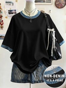 Lalippa Women's Summer Casual Colorblock Trim Top - Black - View 1