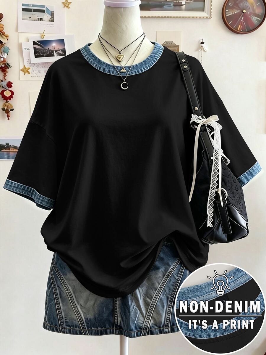 Lalippa Women's Summer Casual Colorblock Trim Top - Black - View 1