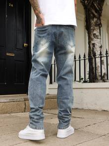 Manfinity Homme Men's Casual Washed Tapered Leg Jeans Urban Street Hang Out - Medium Wash - View 2