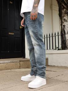Manfinity Homme Men's Casual Washed Tapered Leg Jeans Urban Street Hang Out - Medium Wash - View 5