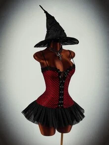 Amplova Halloween Party Gathering Event - Women's Mesh Patchwork Sexy Date Party Mini Dress - Red - View 4