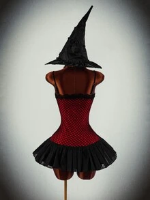 Amplova Halloween Party Gathering Event - Women's Mesh Patchwork Sexy Date Party Mini Dress - Red - View 8