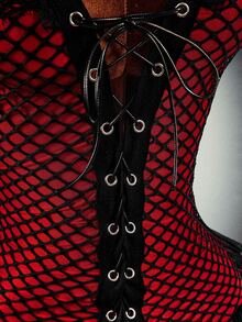 Amplova Halloween Party Gathering Event - Women's Mesh Patchwork Sexy Date Party Mini Dress - Red - View 6