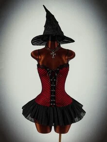 Amplova Halloween Party Gathering Event - Women's Mesh Patchwork Sexy Date Party Mini Dress - Red - View 1