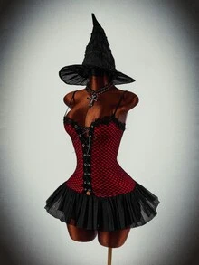 Amplova Halloween Party Gathering Event - Women's Mesh Patchwork Sexy Date Party Mini Dress - Red - View 3