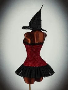 Amplova Halloween Party Gathering Event - Women's Mesh Patchwork Sexy Date Party Mini Dress - Red - View 9