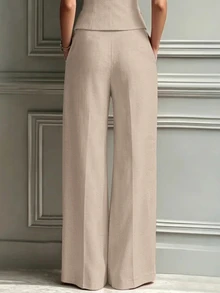 SHEIN Casual Versatile Solid Color Straight Leg Pants - Apricot - View 2