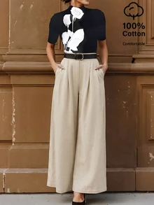 SHEIN Casual Versatile Solid Color Straight Leg Pants - Apricot - View 1