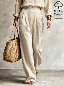 SHEIN Casual Versatile Solid Color Straight Leg Pants - Apricot - View 3