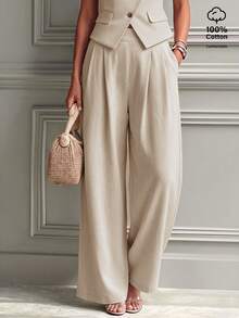 SHEIN Casual Versatile Solid Color Straight Leg Pants - Apricot - View 5