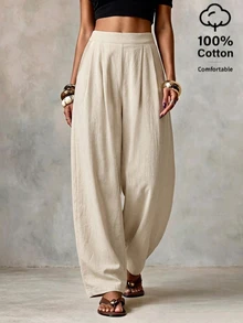 SHEIN Casual Versatile Solid Color Straight Leg Pants - Apricot - View 4