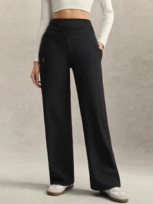 Activina Women's Solid Color Yoga Wide Leg Pants, Comfortable Slim-Fit Versatile, Suitable For Running, Fitness And Yoga Sports, Athleisure Black - Black - View 3