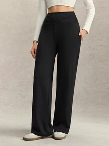 Activina Women's Solid Color Yoga Wide Leg Pants, Comfortable Slim-Fit Versatile, Suitable For Running, Fitness And Yoga Sports, Athleisure Black - Black - View 6