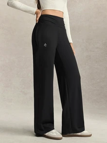 Activina Women's Solid Color Yoga Wide Leg Pants, Comfortable Slim-Fit Versatile, Suitable For Running, Fitness And Yoga Sports, Athleisure Black - Black - View 7