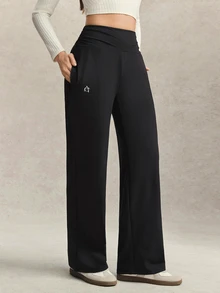 Activina Women's Solid Color Yoga Wide Leg Pants, Comfortable Slim-Fit Versatile, Suitable For Running, Fitness And Yoga Sports, Athleisure Black - Black - View 1