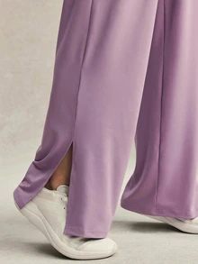 Activina Women's Modest Solid Color High Waist Straight Leg Pants Minimalist Low Waist Baggy Low Rise Sports Sweatpants Elastic Drawstring Wide Casual Trousers - Mauve Purple - View 4