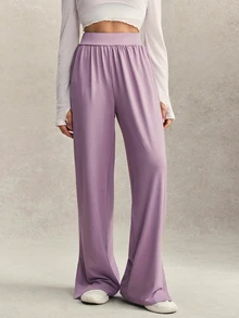 Activina Women's Modest Solid Color High Waist Straight Leg Pants Minimalist Low Waist Baggy Low Rise Sports Sweatpants Elastic Drawstring Wide Casual Trousers - Mauve Purple - View 6