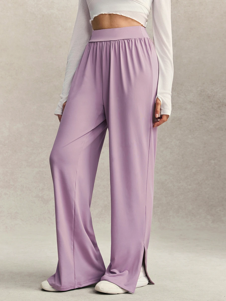 Activina Women's Modest Solid Color High Waist Straight Leg Pants Minimalist Low Waist Baggy Low Rise Sports Sweatpants Elastic Drawstring Wide Casual Trousers - Mauve Purple - View 1