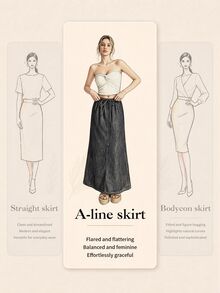 Poéselle Women's Casual Washed Extra Long Denim Skirt Dark Wash Maxi Two Pieces Set Mini Vacation Fall - Black - View 2