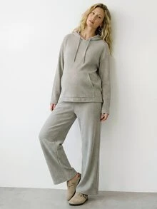 Modmama Maternity Drop Shoulder Hoodie & Pants Set Fall - Apricot - View 3