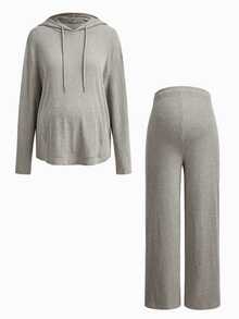 Modmama Maternity Drop Shoulder Hoodie & Pants Set Fall - Apricot - View 4