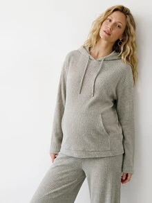 Modmama Maternity Drop Shoulder Hoodie & Pants Set Fall - Apricot - View 2