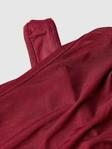SHEIN MOD Setelan 2 Potong Atasan Bahu Asimetris dan Rok Ekor Ikan Warna Burgundy Ukuran Plus untuk Musim Gugur, Pakaian Serbaguna untuk Musim Gugur/Dingin, Setelan Pesta Liburan Musim Gugur - Burgundy - View 3
