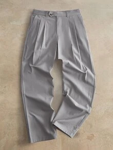 HIMLAND Men's Woven Fitted Casual Long Mid-Waist Straight Leg Dress Pants, Suitable For Spring And Summer Office Business Grey - Grey - View 7
