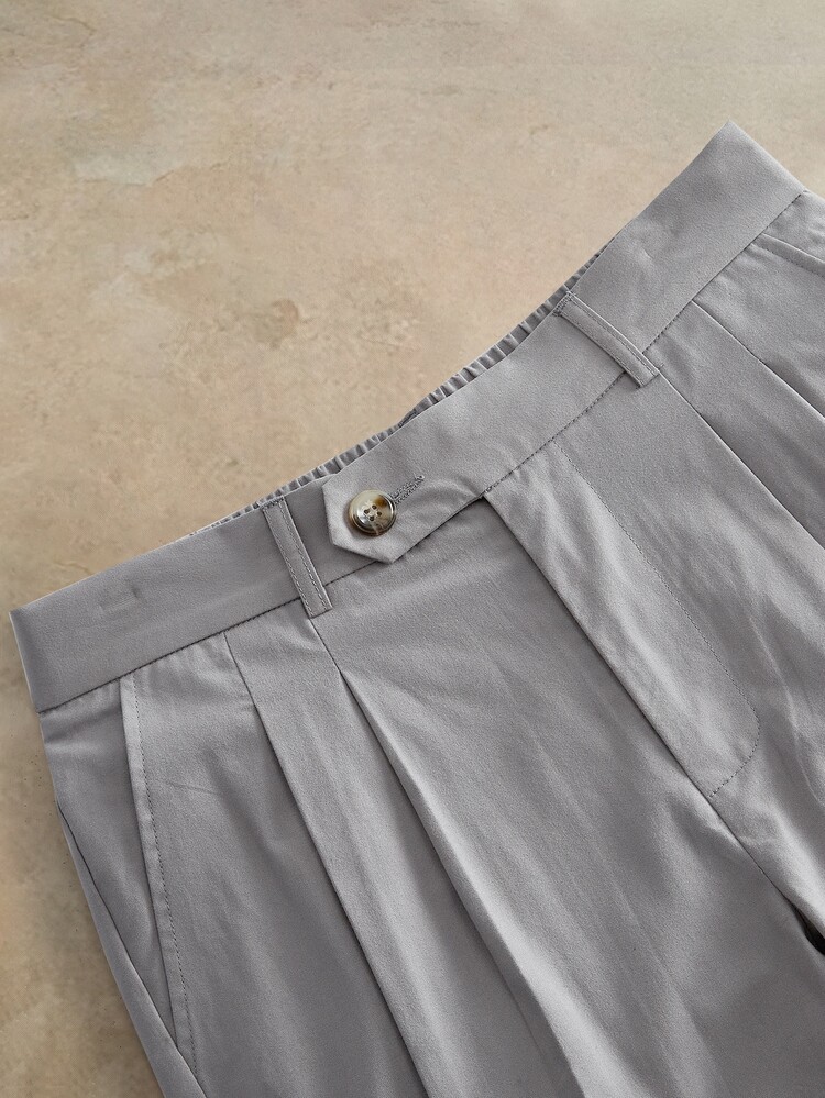 HIMLAND Men's Woven Fitted Casual Long Mid-Waist Straight Leg Dress Pants, Suitable For Spring And Summer Office Business Grey - Grey - View 5