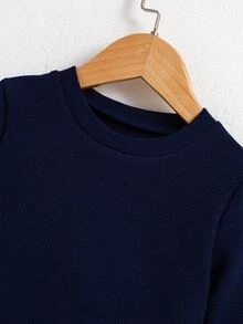 SHEIN Playful Pals 女童長袖秋季休閒仙女公主風 2-In-1 連身裙 蝴蝶結裝飾對比色荷葉邊下擺 適合日常校園時尚 7歲生日 海軍藍 - 藍色 - 查看 8