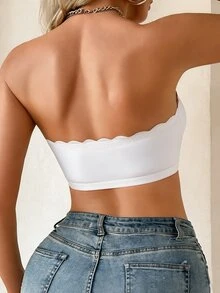 SHEIN 女士内衣文胸，前扣式波浪边饰聚拢可拆卸衬垫 - 白色 - 查看 2