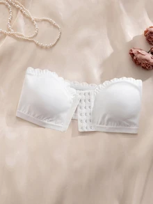 SHEIN 女士内衣文胸，前扣式波浪边饰聚拢可拆卸衬垫 - 白色 - 查看 7