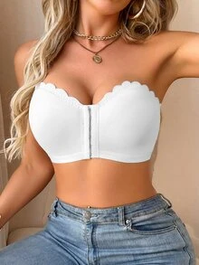 SHEIN 女士内衣文胸，前扣式波浪边饰聚拢可拆卸衬垫 - 白色 - 查看 6