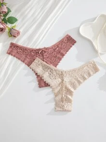 Crystal Vow 8pcs/Set Romantic Sexy Lace Women's Thong Panties, Multicolor Lace Thong Pack - Multicolor - View 6
