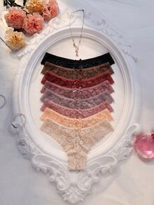 Crystal Vow 8pcs/Set Romantic Sexy Lace Women's Thong Panties, Multicolor Lace Thong Pack - Multicolor - View 1