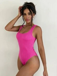 Sirith Women's Solid Color Seamless Knit Tank Style Sports Jumpsuit - Pink - View 5