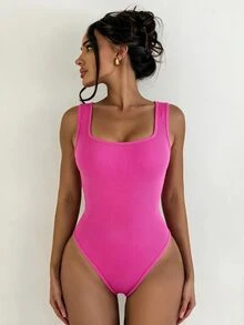 Sirith Women's Solid Color Seamless Knit Tank Style Sports Jumpsuit - Pink - View 3
