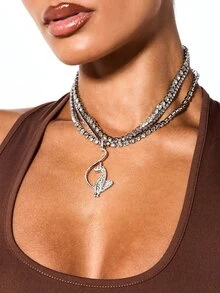 BABYPHAT Kalung Choker Tenis Berlapis Berlian Imitasi dengan Liontin Kupu-kupu Kristal, Perhiasan yang Menonjol - Perak - View 1