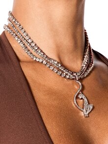BABYPHAT Multi-Strand Rhinestone Choker Necklace With Crystal Butterfly Pendant - Layered Tennis Chain Statement Jewelry - Rose Gold - View 4