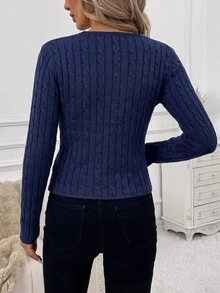 SHEIN Clasi Sweater Lengan Panjang Wanita Motif Beruang Kasual Serbaguna untuk Pemakaian Sehari-hari - Biru - View 3