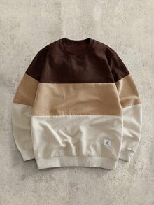 HIMLAND Woven Casual Street Vacation Fashion Colorblock Patchwork Pullover Sweatshirt Holiday Vacation All Shades Of Brown Autumn - Multicolor - View 2