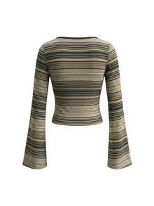 IslaSuriya Women's Striped Boat Neck Flare Sleeve Casual Top - Multicolor - View 7