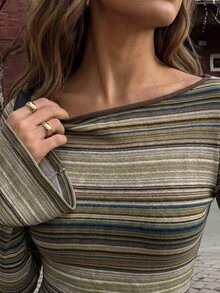 IslaSuriya Women's Striped Boat Neck Flare Sleeve Casual Top - Multicolor - View 3