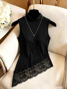 Glimmora Women's Lace Patchwork Casual Versatile Daily Wear Top - Black - View 4
