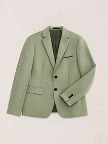 Suiteron Men's Solid Casual Lapel Neck Blazer & Slant Pocket Pants Formal Suit Set, Old Money Style, Ceremony - Green - View 13