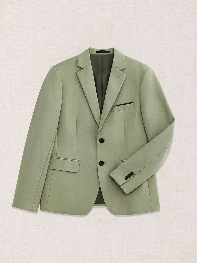 Suiteron Men's Solid Casual Lapel Neck Blazer & Slant Pocket Pants Formal Suit Set, Old Money Style, Ceremony - Green - View 12