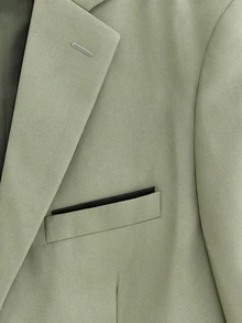 Suiteron Men's Solid Casual Lapel Neck Blazer & Slant Pocket Pants Formal Suit Set, Old Money Style, Ceremony - Green - View 10