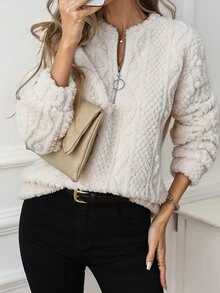 SHEIN Clasi Sweatshirt Lengan Panjang Wanita Warna Polos Kasual Serbaguna untuk Sehari-hari - Aprikot - View 7
